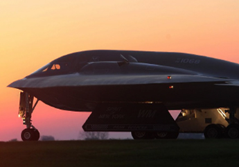 Side view of the front of a stealth bomber 