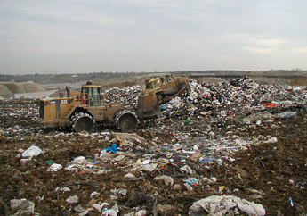 The working face of an active sanitary landfill