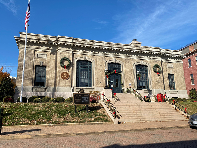 Street view of the historic post office building, now housing OPO Startups LLC