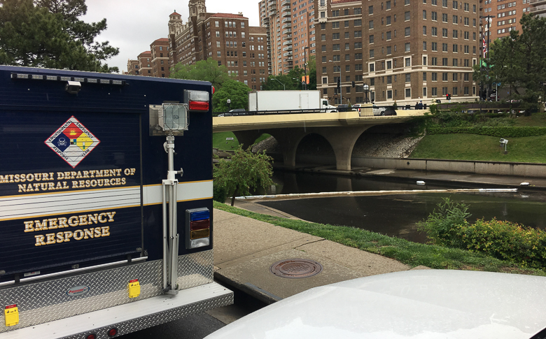Environmental emergency response responded and deployed absorbents in Brush Creek after a release of grease from a nearby facility.