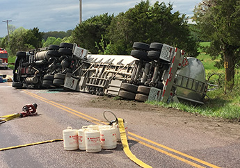 Environmental Emergency Response staff responded to a fuel tanker overturned in Caledonia, Missouri