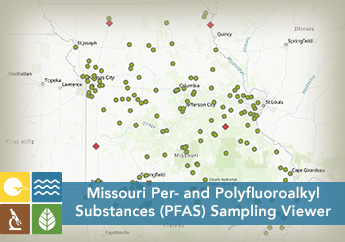 Missouri map with locations marked where voluntary water sampling for PFAS is occurring