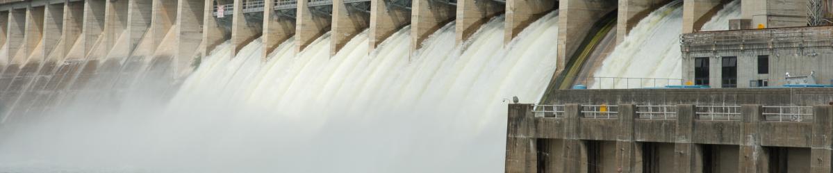 Water being released from gates at a hydroelectric dam