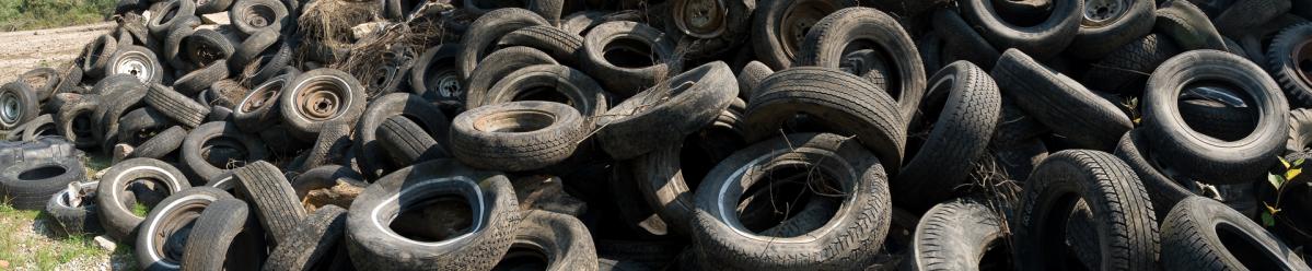 Large pile of scrap tires at a collection site