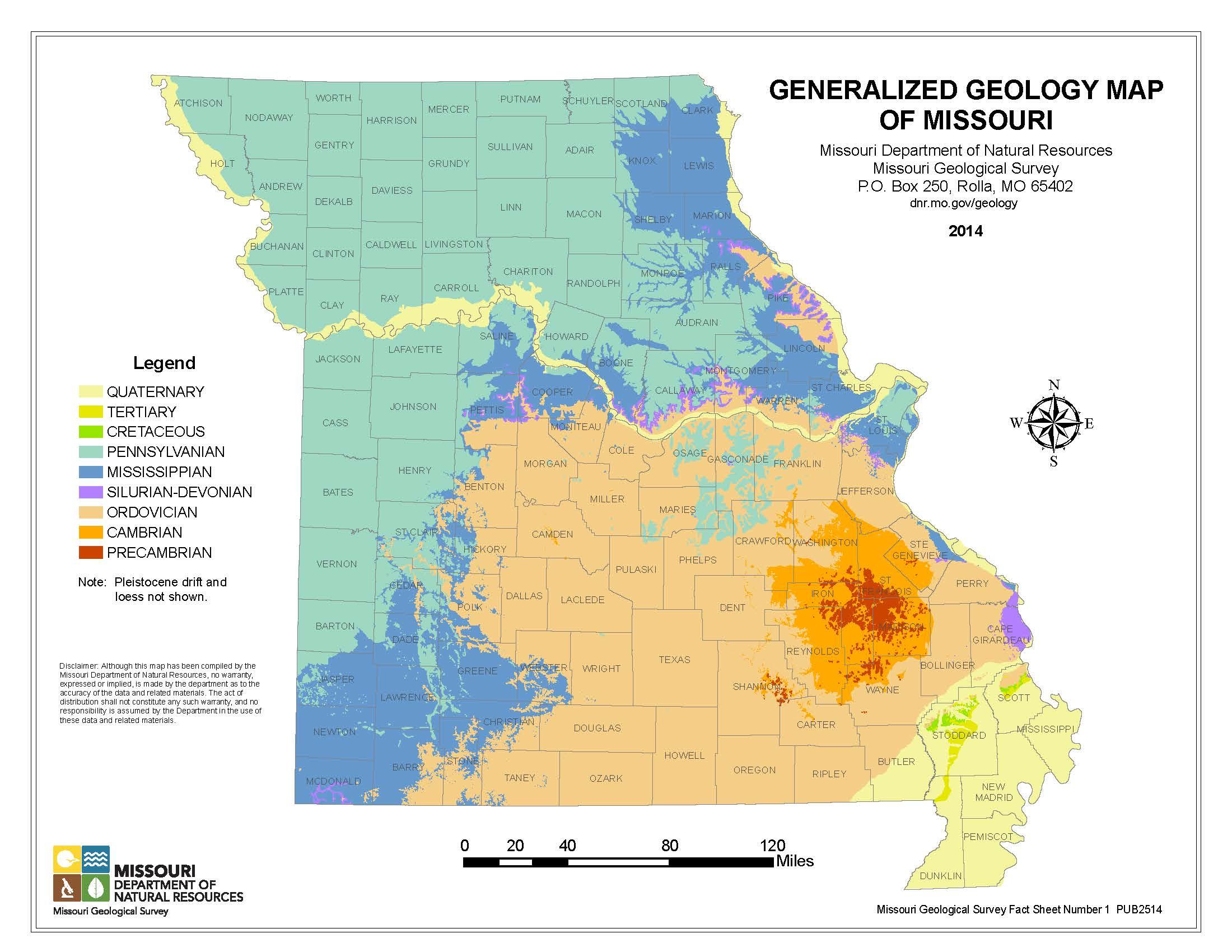 Generalized Geology Map of Missouri PUB2514