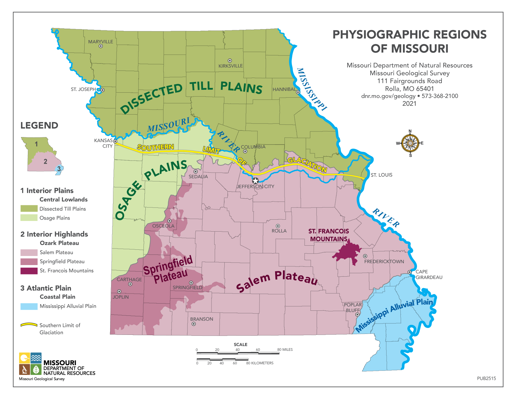 Physiographic Regions Map of Missouri - PUB2515