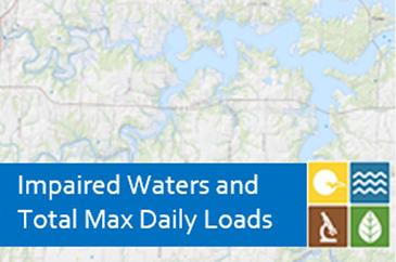A generic Missouri map with a title banner stating Impaired Waters and Total Max Daily Loads