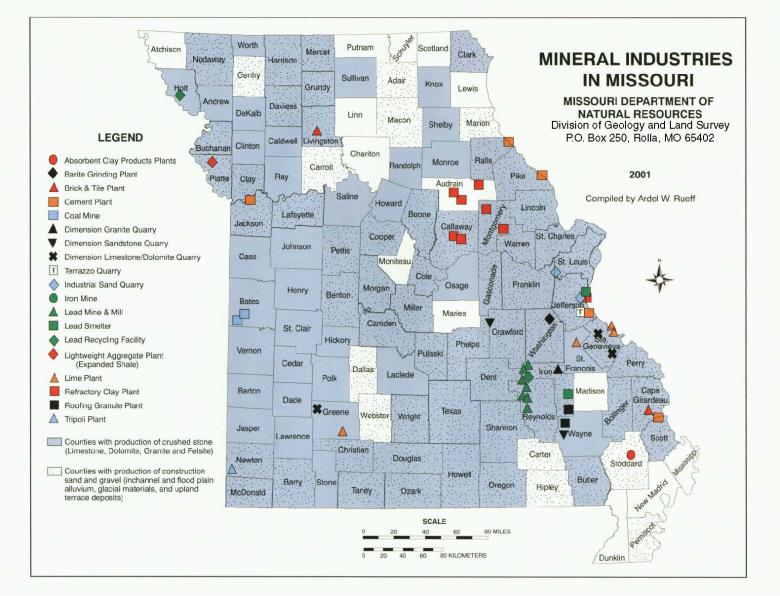 Mineral Resources Map of Missouri industries PUB2872