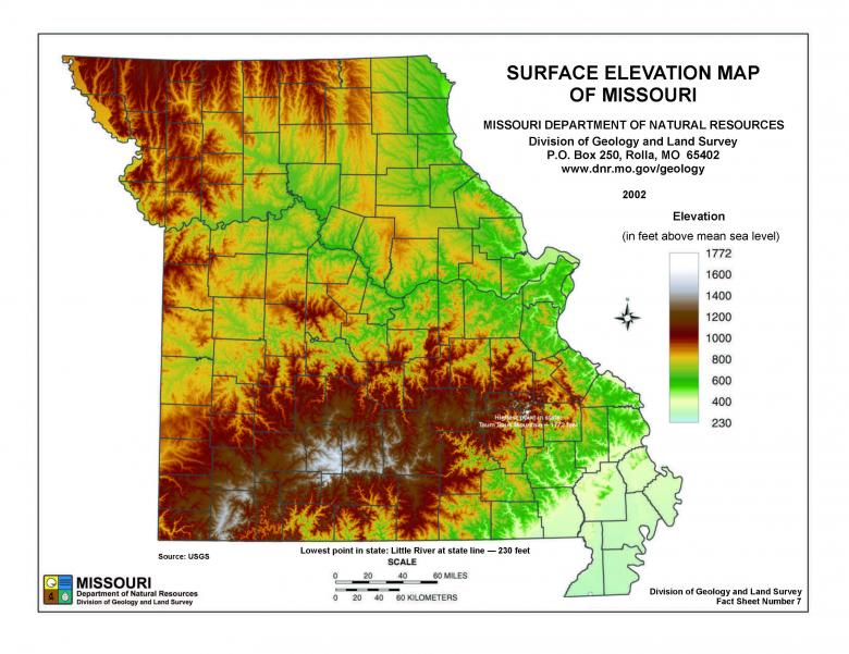 Surface Elevation Map of Missouri PUB2874
