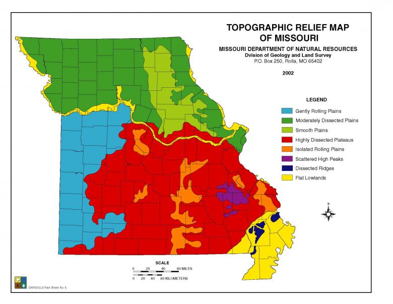 Topographic Relief Map of Missouri PUB2876