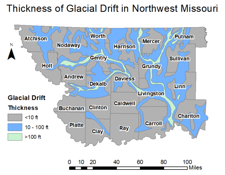 Thickness of Glacial Drift in Northwest Missouri 