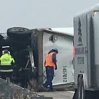 Environmental emergency response Staff responds to an overturned trailer containing hazardous materials that shut down all for lanes of Interstate 44 near Rolla.