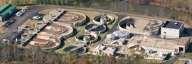 Aerial view of a wastewater treatment facility 