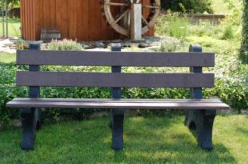 A large bench made from recycled scrap tires