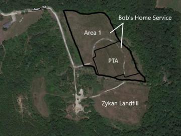 A site map showing the location of the B H S landfills in relation to the Zykan Landfill, located just south