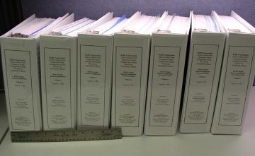 Seven large 3-ring binders that make up Exide's Part B of the two-part hazardous waste permit application. 