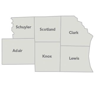 Northeast Missouri Solid Waste Management District, showing Schuyler, Adair, Scotland, Knox, Clark and Lewis counties