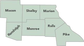 Mark Twain Solid Waste Management District, showing Macon, Randolph, Shelby, Monroe, Marion, Ralls and Pike counties
