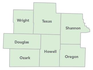 District P Map – South Central Solid Waste Management District, Wright, Douglas, Ozark, Texas, Howell, Shannon and Oregon counties