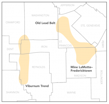 Viburnum Trend Map. The last mine in the Old Lead Belt ceased production in 1972 as mining shifted to the Viburnum Trend, which produced its first ore in the 1960s and lead to major expansions in Missouri's lead production.