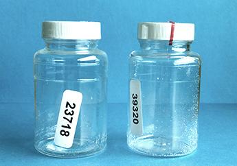 Sealed, sterile bottle used to collect bacteriological samples of drinking water samples