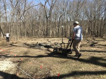 Team members from Missouri Department of Natural Resources and Missouri State Parks used GPR to locate and collect data on several unmarked graves.