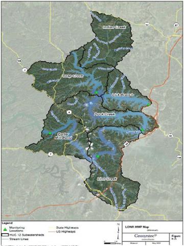 Map of the Lake of the Ozarks Watershed, showing the area covered by the focused watershed plan