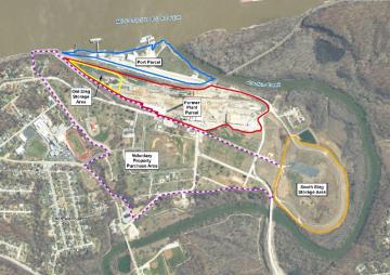 Aerial map of the areas of interest around and including the Doe Run Herculaneum smelter site