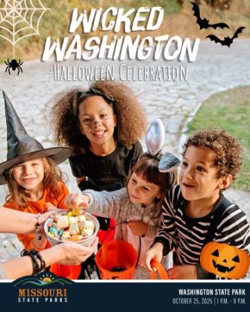 Children in Halloween costumes celebrating at Washington State Park during the Wicked Washington Halloween Celebration on October 25.